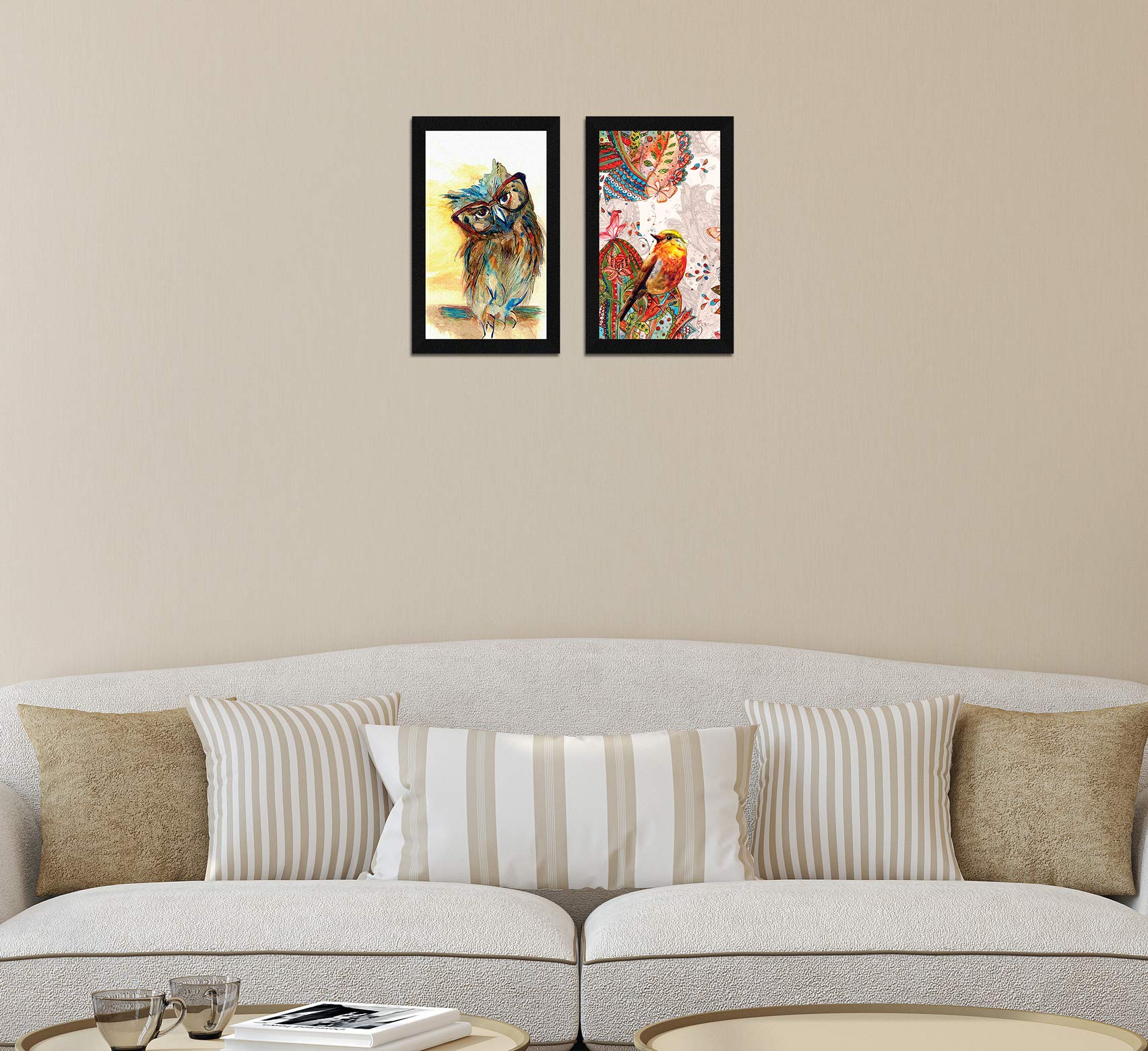 Artx Birds Owl And Sparrow Abstract Framed Paintings Combo Set Of 2 (8.5 X 13.5 Set Of 2 Paintings, Multicolor, Synthetic Wood)